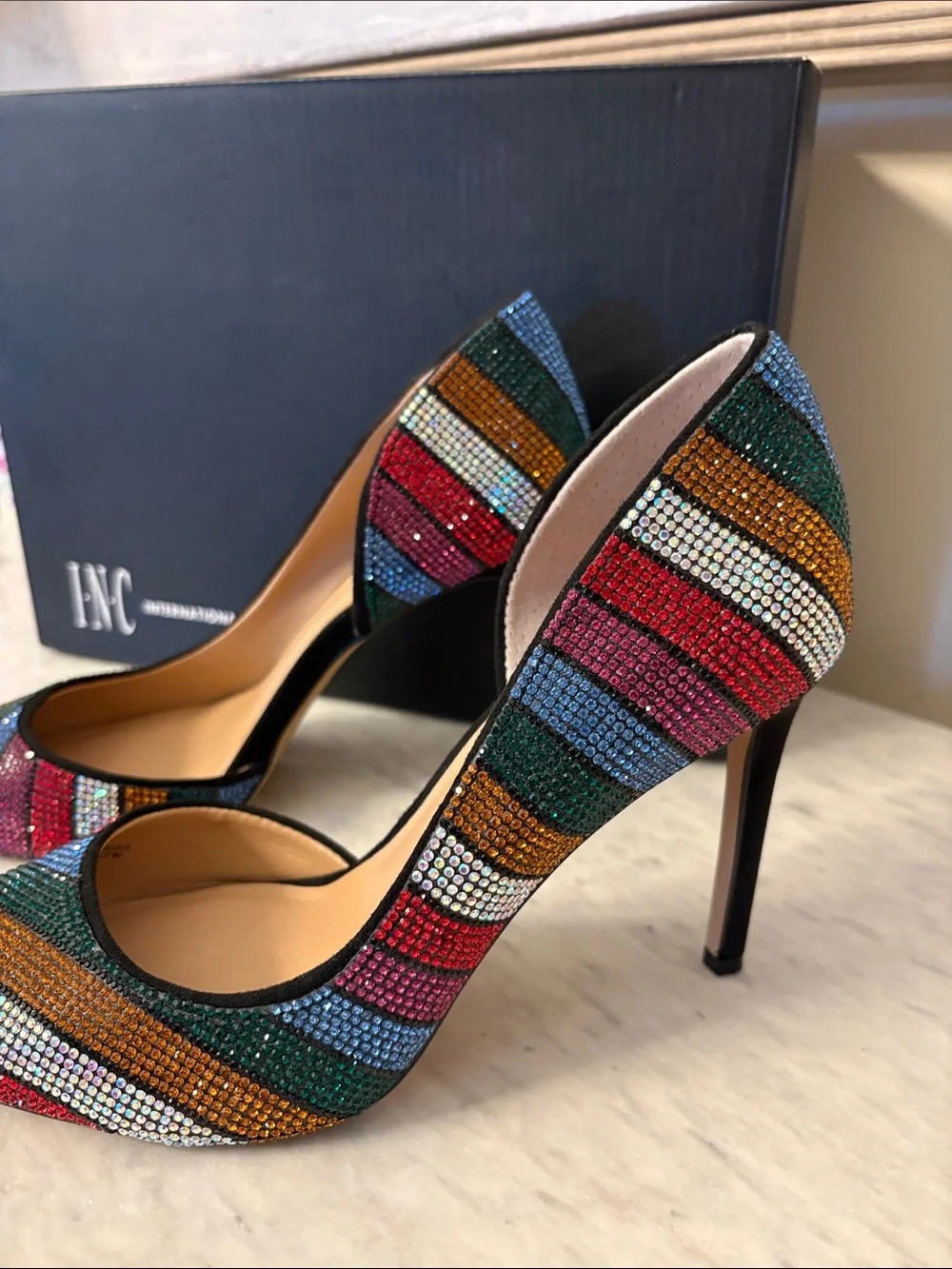 INC International Concepts Multicolor Rhinestone Striped Pointed-Toe Pumps 6 - Picture 6 of 11